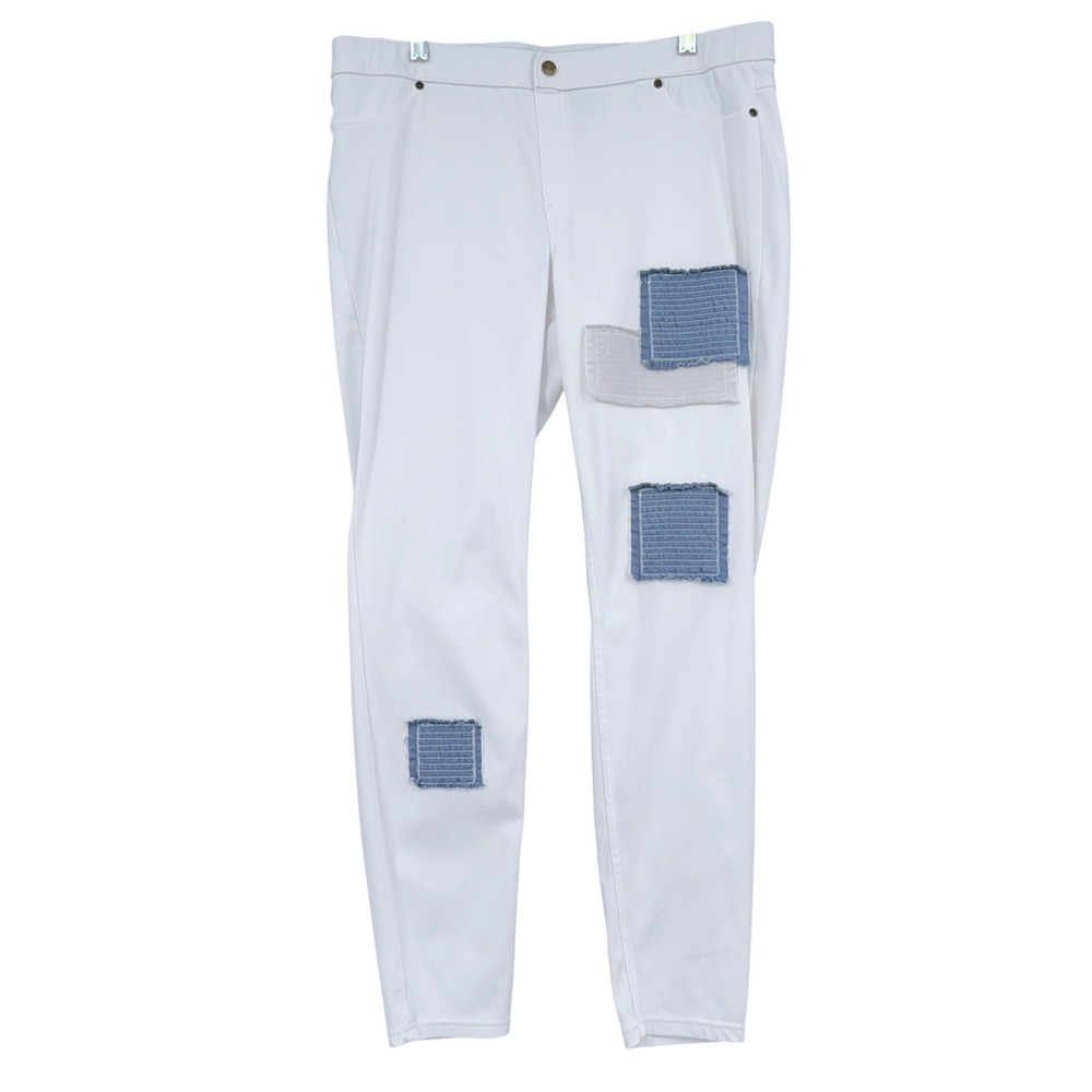 HUE Patchwork Leggings Women XL Cotton Blend White 18587